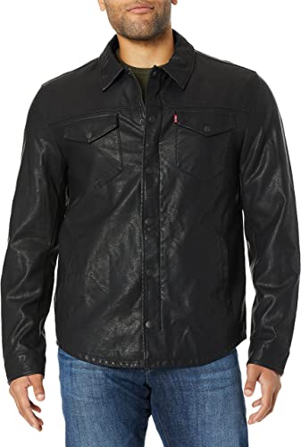black button down leather shirt men
