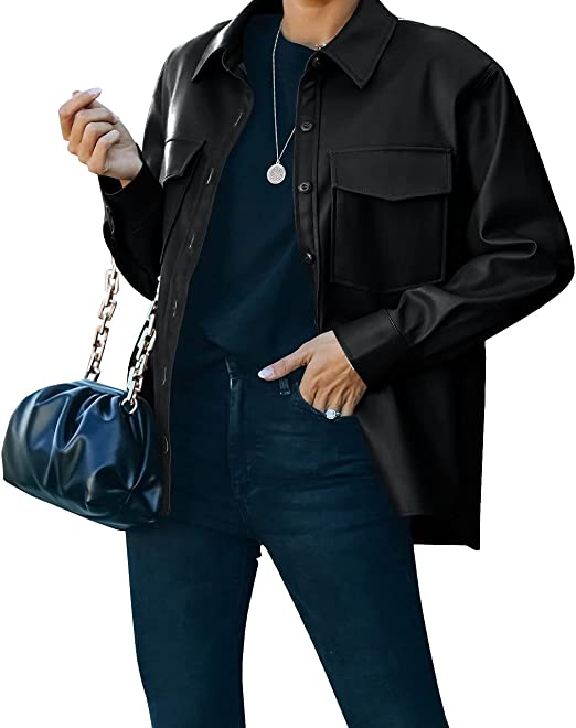 black leather shirt jacket women
