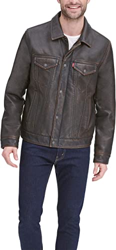 brown leather trucker jacket men