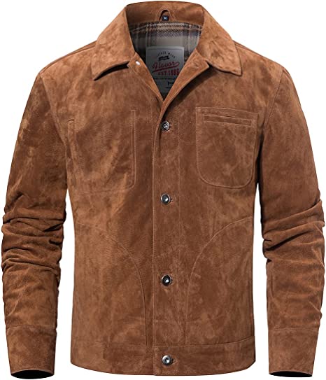 brown suede trucker jacket men