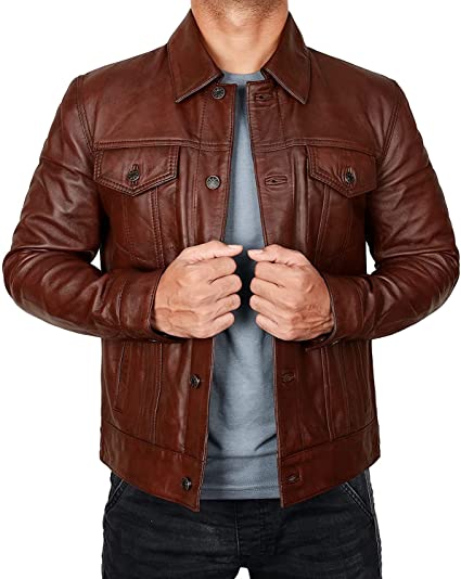 real leather shirt brown jacket men