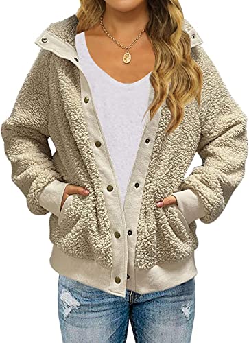 Womens Winter Long Sleeve Button Sherpa Jacket