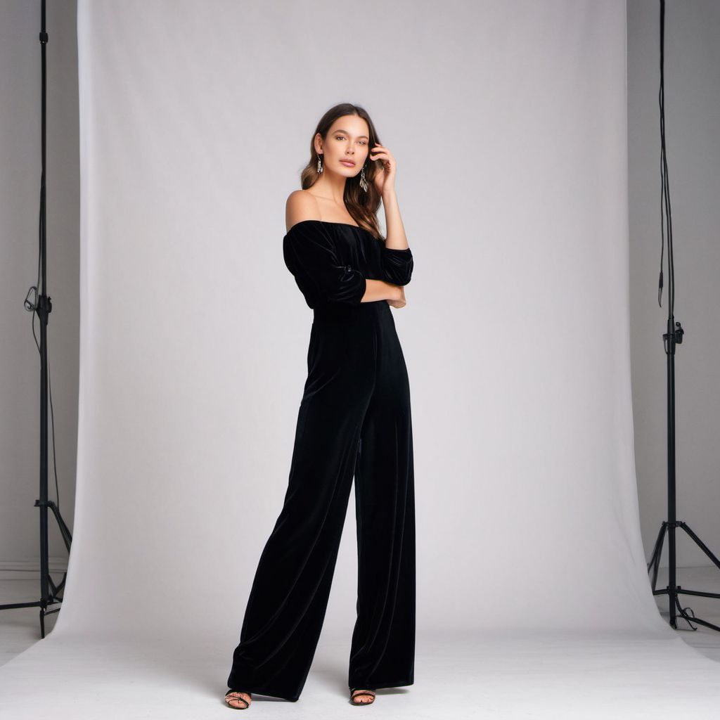 wide leg black velvet jumpsuit